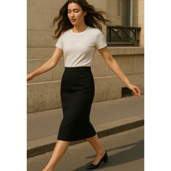 Ellen Tracy Size 14 Midi Unlined Straight Skirt 15" Back Vent & Front Zipper Blk - Picture 5 of 11